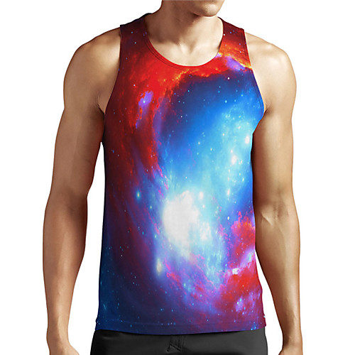 

Men's Unisex Tank Top Undershirt 3D Print Galaxy Graphic Prints Plus Size Print Sleeveless Casual Tops Basic Designer Big and Tall Blue