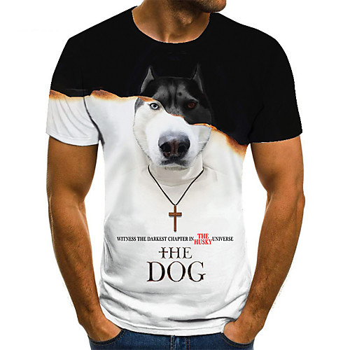 

Men's Unisex Tee T shirt 3D Print Dog Graphic Prints Plus Size Print Short Sleeve Casual Tops Basic Fashion Designer Big and Tall Black / White