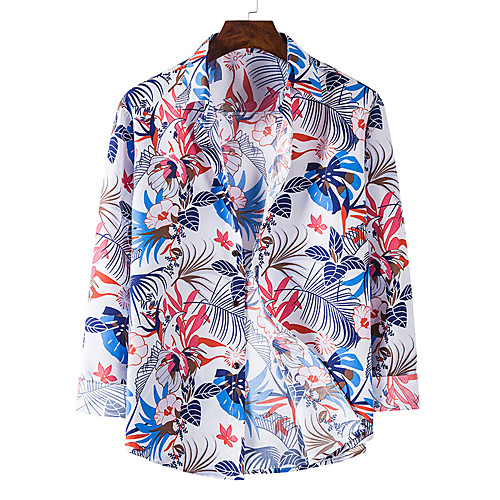 

Men's Shirt Other Prints Graphic Leaves Long Sleeve Casual Tops Casual White