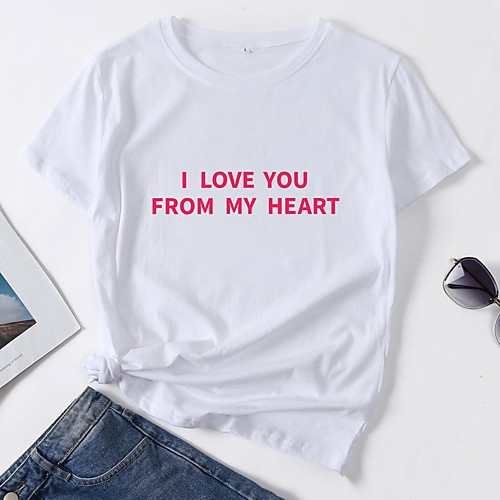 

Women's T shirt Letter Print Round Neck Tops Cotton Basic Basic Top White Black Blue