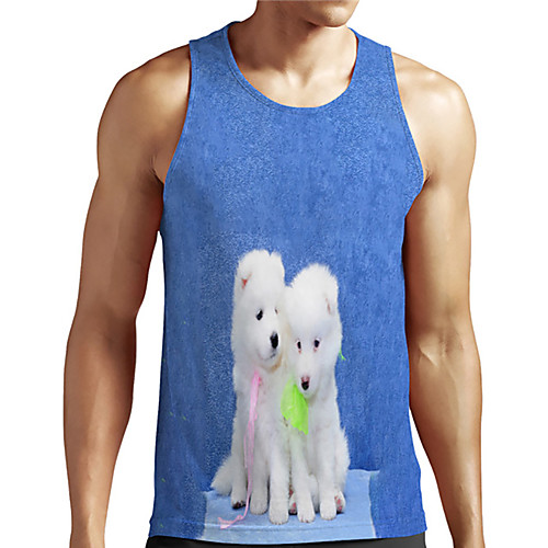 

Men's Unisex Tank Top Undershirt 3D Print Dog Graphic Prints Animal Plus Size Print Sleeveless Casual Tops Basic Designer Big and Tall Blue