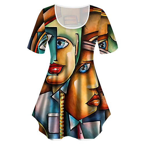 

Women's Plus Size Tops T shirt Graphic Abstract Print Short Sleeve Crewneck Basic Yellow Big Size XL XXL 3XL 4XL 5XL / Holiday