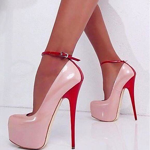 

Women's Heels Stiletto Heel Round Toe Patent Leather Lace-up Polka Dot Light Pink