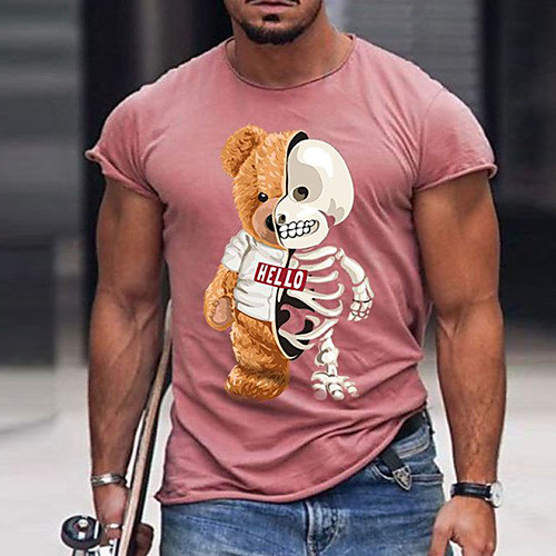 

Men's Shirt Skull Bear Short Sleeve Casual Tops Casual Fashion Breathable Comfortable Blushing Pink