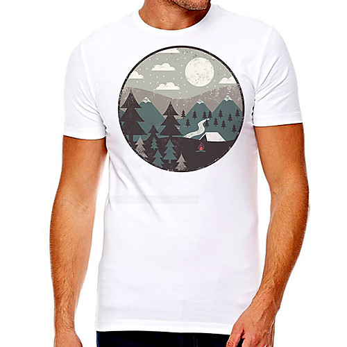 

Men's Unisex Tee T shirt Hot Stamping Graphic Prints Tree Mountain Plus Size Print Short Sleeve Casual Tops Cotton Basic Designer Big and Tall White