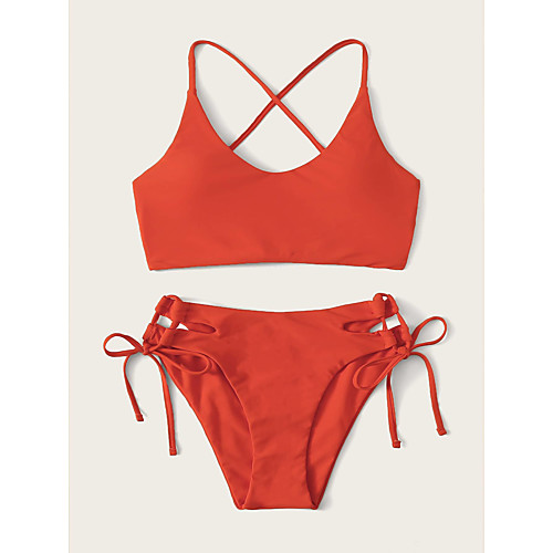 

Women's Bikini 2 Piece Swimsuit Solid Color Red Swimwear Bathing Suits New Casual Sexy