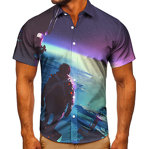 

Men's Shirt 3D Print Graphic Prints Human Button-Down Short Sleeve Street Tops Casual Fashion Classic Breathable Purple
