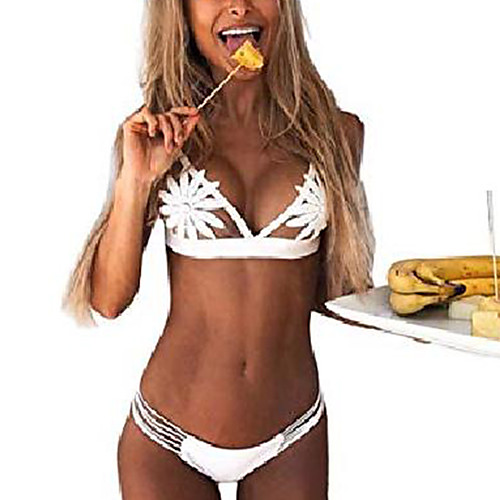 

Women's Bikini 2 Piece Swimsuit Push Up Hole Solid Color Yellow White Black Swimwear Bathing Suits New Sexy Sweet / Padded Bras / Beach