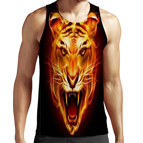 

Men's Unisex Tank Top Undershirt 3D Print Graphic Prints Tiger Animal Plus Size Print Sleeveless Casual Tops Basic Fashion Designer Breathable Black