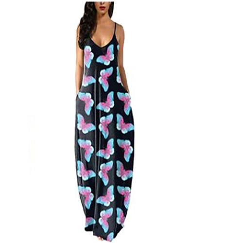 

Women's Strap Dress Maxi long Dress Blue Purple Yellow Blushing Pink Black Red Sleeveless Floral Animal Summer V Neck Elegant Casual 2021 S M L XL XXL