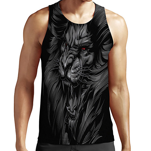 

Men's Unisex Tank Top Undershirt 3D Print Graphic Prints Lion Animal Plus Size Print Sleeveless Casual Tops Basic Fashion Designer Breathable Black