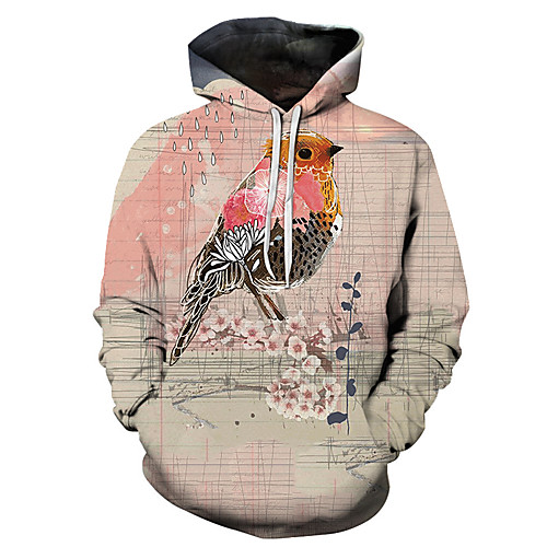 

Men's Unisex Plus Size Pullover Hoodie Sweatshirt Graphic Prints Bird Print Hooded Casual Daily Holiday 3D Print Basic Designer Hoodies Sweatshirts Long Sleeve Purple Blushing Pink Gray