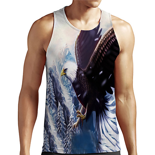 

Men's Unisex Tank Top Undershirt 3D Print Graphic Prints Eagle Animal Plus Size Print Sleeveless Casual Tops Basic Designer Big and Tall Blue
