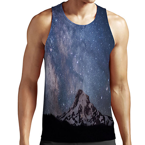 

Men's Unisex Tank Top Undershirt 3D Print Galaxy Graphic Prints Plus Size Print Sleeveless Casual Tops Basic Designer Big and Tall Dusty Blue