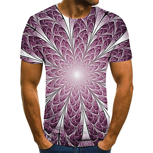 

Men's Unisex Tee T shirt 3D Print Floral Optical Illusion Graphic Prints Plus Size Print Short Sleeve Casual Tops Basic Fashion Designer Big and Tall Purple