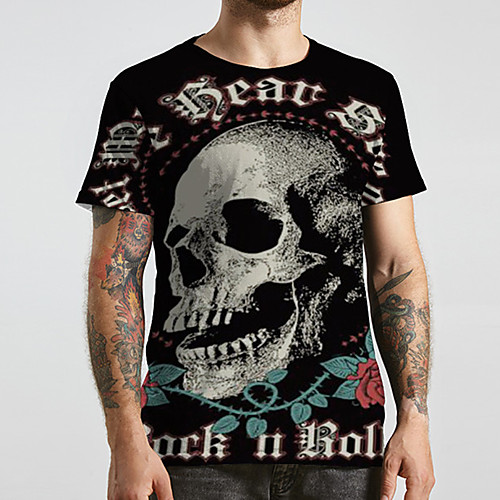 

Men's Unisex Tee T shirt 3D Print Graphic Prints Skull Plus Size Print Short Sleeve Casual Tops Basic Designer Big and Tall Black