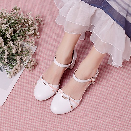 

Women's Sandals Chunky Heel Round Toe PU Synthetics White Pink Beige