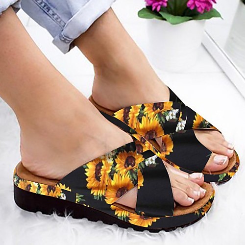 

Women's Sandals Comfort Shoes Bunion Sandals Wedge Heel Round Toe PU Color Block Black / Yellow Red Black
