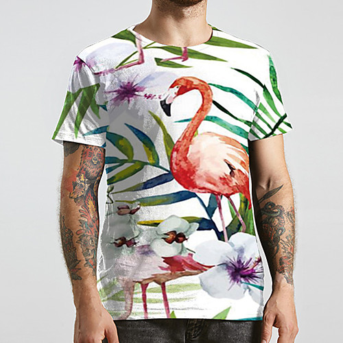 

Men's Unisex Tee T shirt Shirt 3D Print Flamingo Graphic Prints Plus Size Print Short Sleeve Casual Tops Basic Designer Big and Tall Round Neck White / Summer