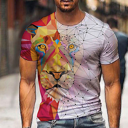 

Men's Tee T shirt Shirt 3D Print Graphic Prints Lion Print Short Sleeve Daily Tops Casual Designer Big and Tall Round Neck Red / Summer