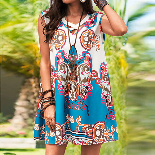 

Women's A Line Dress Short Mini Dress Light Blue Purple Red Sleeveless Pattern Summer Casual 2021 S M L XL XXL 3XL 4XL 5XL