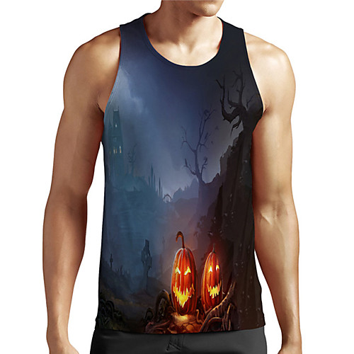 

Men's Unisex Tank Top Undershirt 3D Print Graphic Prints Pumpkin Plus Size Print Sleeveless Casual Tops Basic Designer Big and Tall Gray