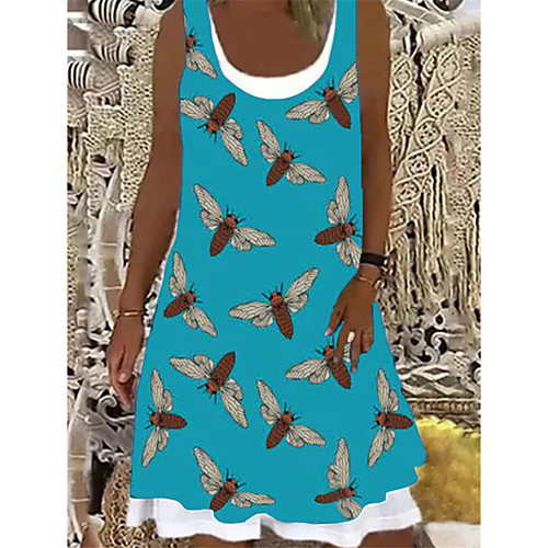 

Women's A Line Dress Knee Length Dress Blue Red Navy Blue Sleeveless Print Spring Summer Casual / Daily 2021 S M L XL XXL XXXL