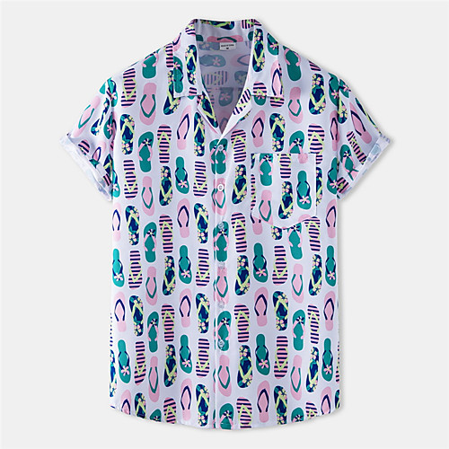 

Men's Shirt Graphic Prints Button-Down Short Sleeve Casual Tops Cotton Casual Fashion Breathable Comfortable Purple / Beach