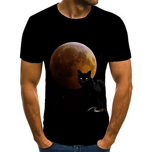 

Men's Unisex Tee T shirt Shirt 3D Print Cat Graphic Prints Moon Plus Size Print Short Sleeve Casual Tops Basic Fashion Designer Big and Tall Round Neck Black