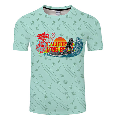 

Men's Unisex Tee T shirt 3D Print Graphic Prints Skull Plus Size 3D Print Print Short Sleeve Casual Tops Basic Designer Big and Tall Blue Yellow Green