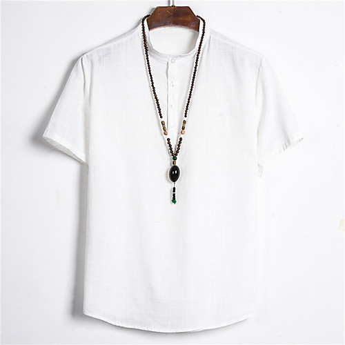 

Men's Shirt Solid Color Button-Down Short Sleeve Casual Tops Casual Fashion Breathable Comfortable White Black Army Green