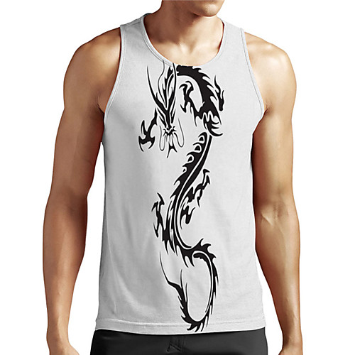 

Men's Unisex Tank Top Undershirt Shirt 3D Print Dragon Graphic Prints Plus Size Print Sleeveless Casual Tops Basic Designer Big and Tall Round Neck White / Summer