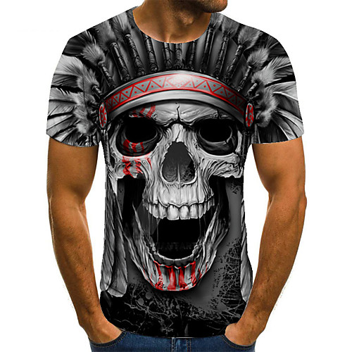 

Men's Unisex Tee T shirt 3D Print Graphic Prints Skull Plus Size Print Short Sleeve Casual Tops Basic Fashion Designer Big and Tall Dark Gray