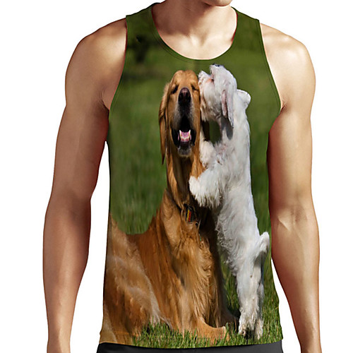 

Men's Unisex Tank Top Undershirt 3D Print Dog Graphic Prints Plus Size Print Sleeveless Casual Tops Basic Designer Big and Tall Green