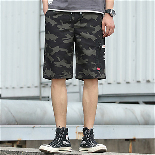 

Men's Cargo Shorts Tactical Cargo Bermuda shorts Pants Camouflage Letter Knee Length Print Black
