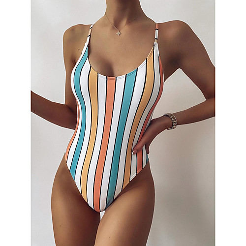 

Women's One Piece Monokini Swimsuit Tummy Control Push Up Color Block Blue Purple Yellow Blushing Pink Red Swimwear Padded Scoop Neck Bathing Suits New Casual Sexy / Holiday / Padded Bras / Beach