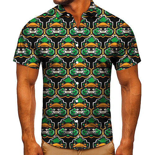 

Men's Shirt 3D Print Graphic Prints Bear Button-Down Short Sleeve Street Tops Casual Fashion Classic Breathable Green
