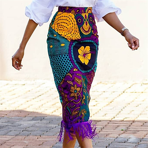 

Women's Daily Date Streetwear Chinoiserie Skirts Graphic Tassel Fringe Purple