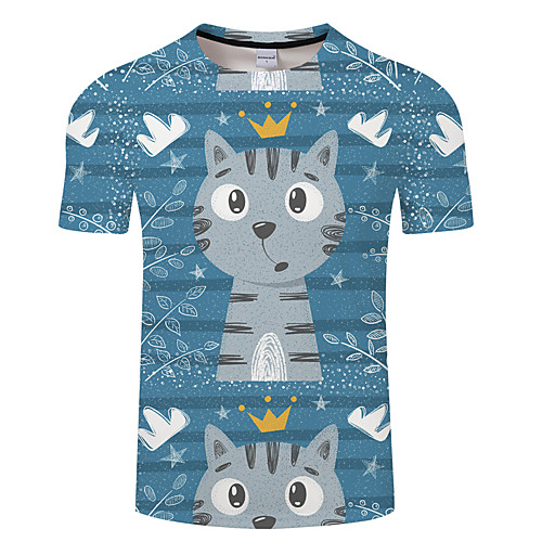 

Men's Unisex Tee T shirt 3D Print Cat Graphic Prints Animal Plus Size 3D Print Print Short Sleeve Casual Tops Basic Designer Big and Tall Blue Yellow Orange