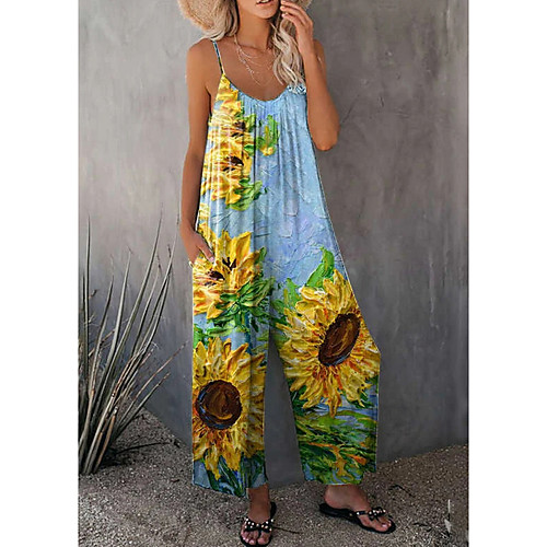 

Women's Ordinary Floral Blue Jumpsuit Floral Print