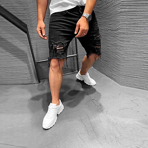 

Men's Shorts Ripped Jeans Pants Solid Colored Black
