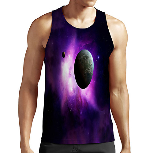 

Men's Unisex Tank Top Undershirt 3D Print Graphic Prints Interstellar Plus Size Print Sleeveless Casual Tops Basic Designer Big and Tall Purple