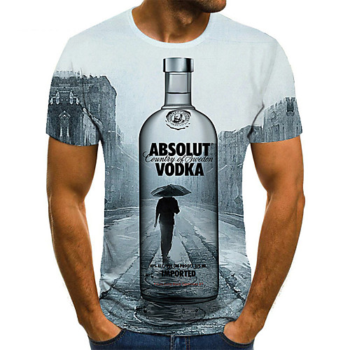 

Men's Unisex Tee T shirt 3D Print Graphic Prints Wine bottle Plus Size Print Short Sleeve Casual Tops Basic Fashion Designer Big and Tall Gray