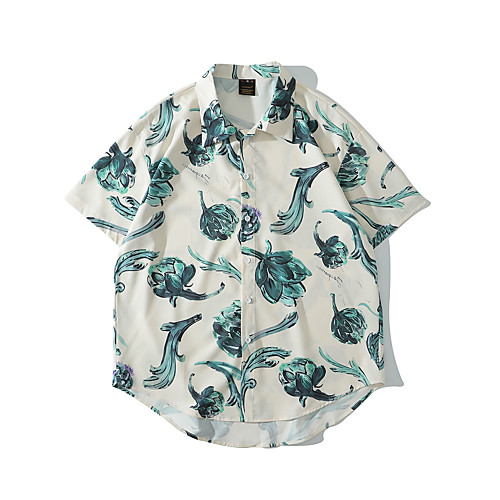 

Men's Shirt Other Prints Floral Graphic Button-Down Print Short Sleeve Casual Tops Basic Hawaiian Distressed Button Down Collar White / Summer