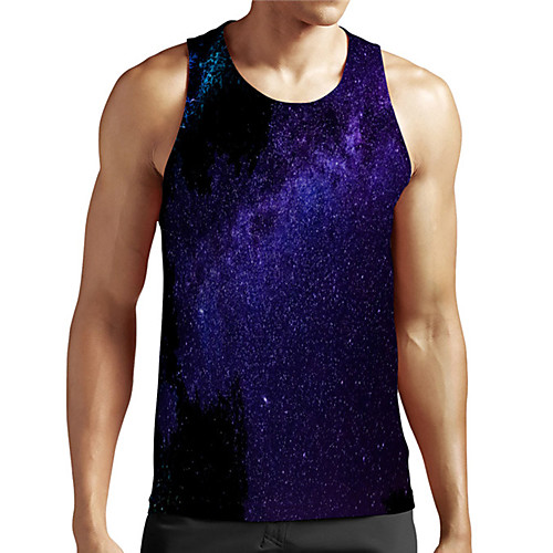 

Men's Unisex Tank Top Undershirt 3D Print Galaxy Graphic Prints Plus Size Print Sleeveless Casual Tops Basic Designer Big and Tall Blue