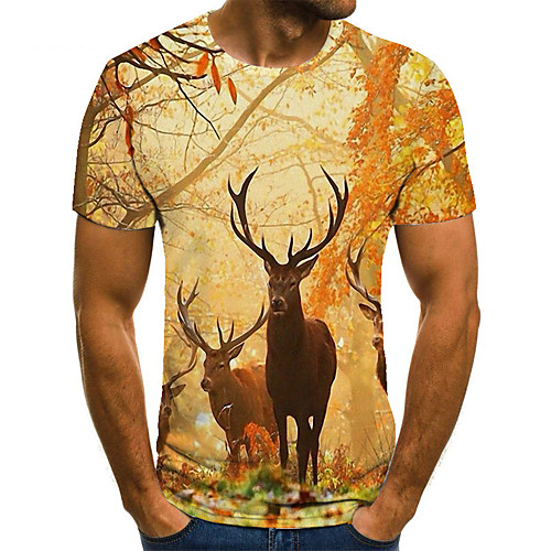 

Men's Unisex Tee T shirt 3D Print Graphic Prints Elk Plus Size Print Short Sleeve Casual Tops Basic Fashion Designer Big and Tall Yellow