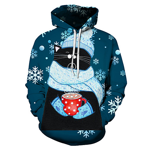 

Men's Unisex Plus Size Pullover Hoodie Sweatshirt Cat Graphic Prints Ugly Christmas Print Hooded Casual Daily Holiday 3D Print Basic Designer Hoodies Sweatshirts Long Sleeve Blue Gray Navy Blue