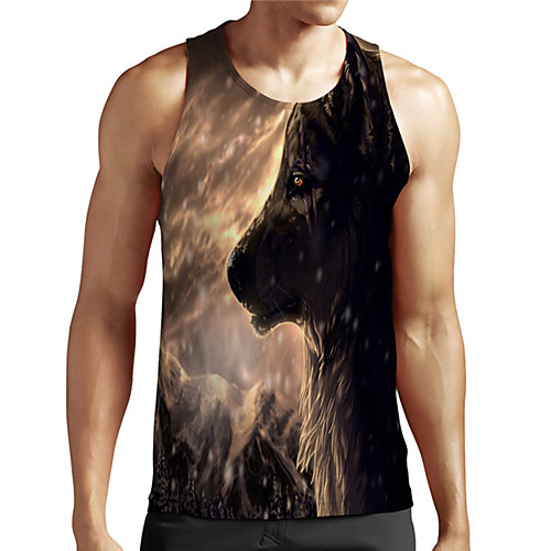 

Men's Unisex Tank Top Undershirt 3D Print Graphic Prints Wolf Plus Size Print Sleeveless Casual Tops Basic Designer Big and Tall Black