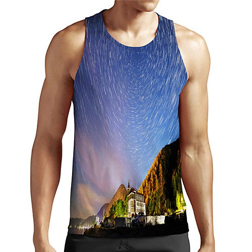 

Men's Unisex Tank Top Undershirt 3D Print Galaxy Graphic Prints Plus Size Print Sleeveless Casual Tops Basic Designer Big and Tall Blue