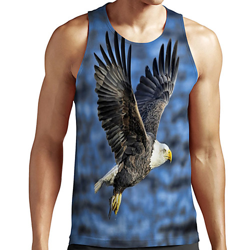 

Men's Unisex Tank Top Undershirt 3D Print Graphic Prints Eagle Animal Plus Size Print Sleeveless Casual Tops Basic Designer Big and Tall Blue